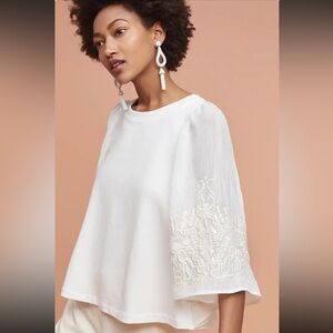 NWT!! Anthropologie ERI + ALI Kathleen Blouse Embroidered Poncho Top Shirt - XS